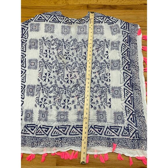 Saks Fifth Avenue Women's L White Coverup Cotton Poncho Tassel Beach Pool Boxy - Picture 6 of 7